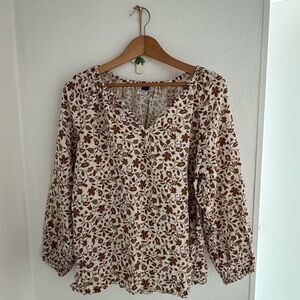 Old Navy Brown and White Floral Blouse